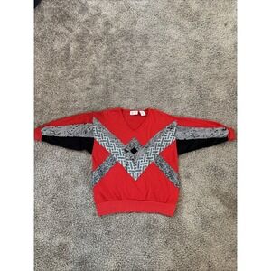 Vintage 80s Bonnie & Bill by‎ Holly Red Black Geometric Top Size S Small